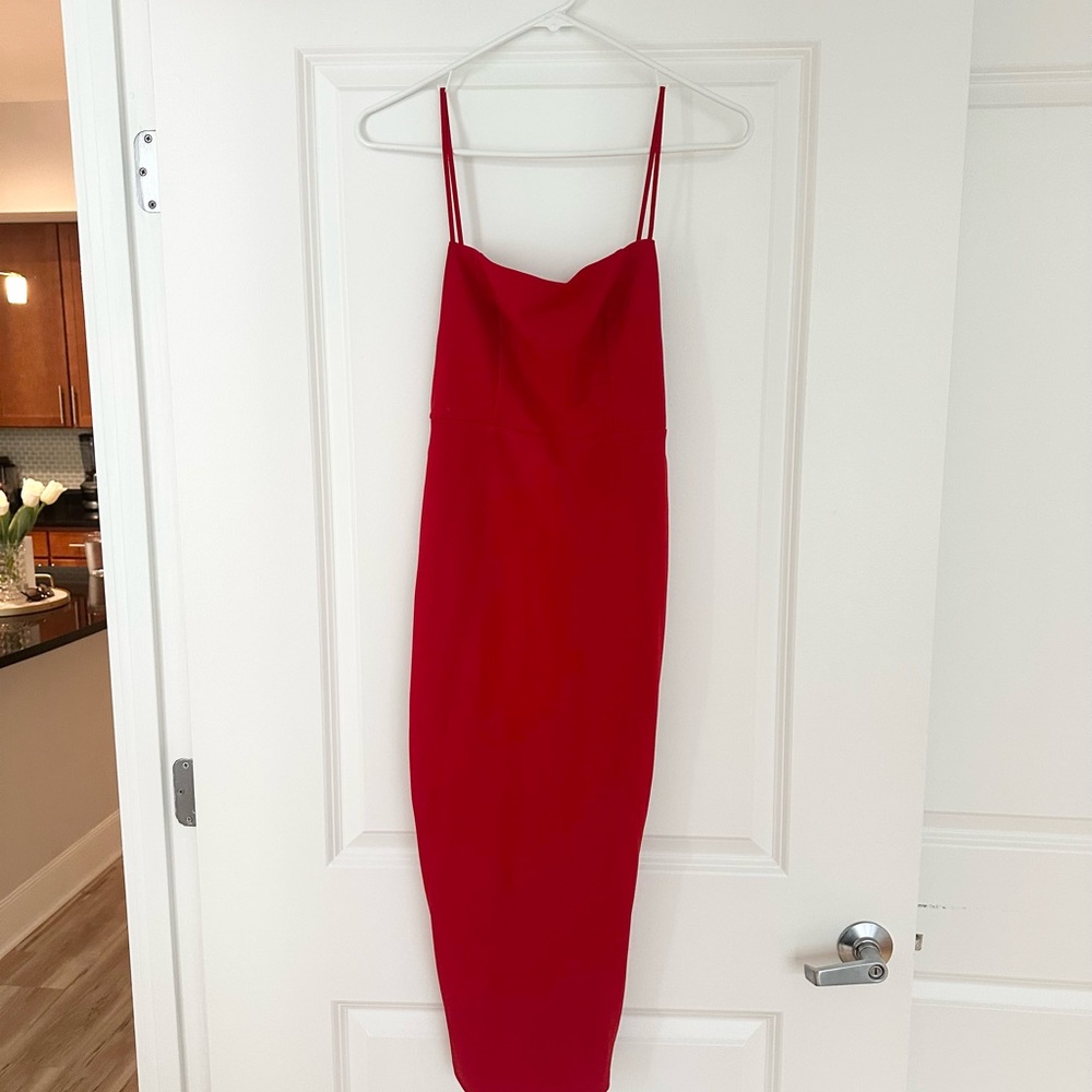 Hello Molly Red Spaghetti Strap Bodycon Midi Dress